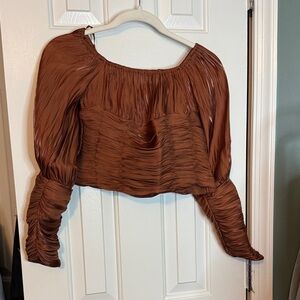 Line & Dot Brown Ruched cropped Blouse